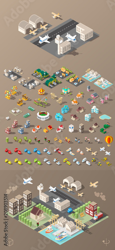 Build Your Own City . Set of Isolated Minimal City Vector Elements on Dark  Background