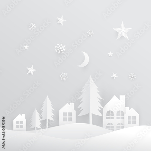 House Christmas paper art vector illustration © nimaxs