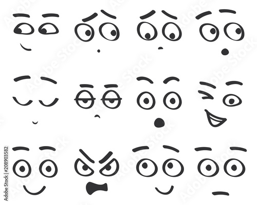 Vector line emoji cartoon faces set. Funny avatar emotions isolated.