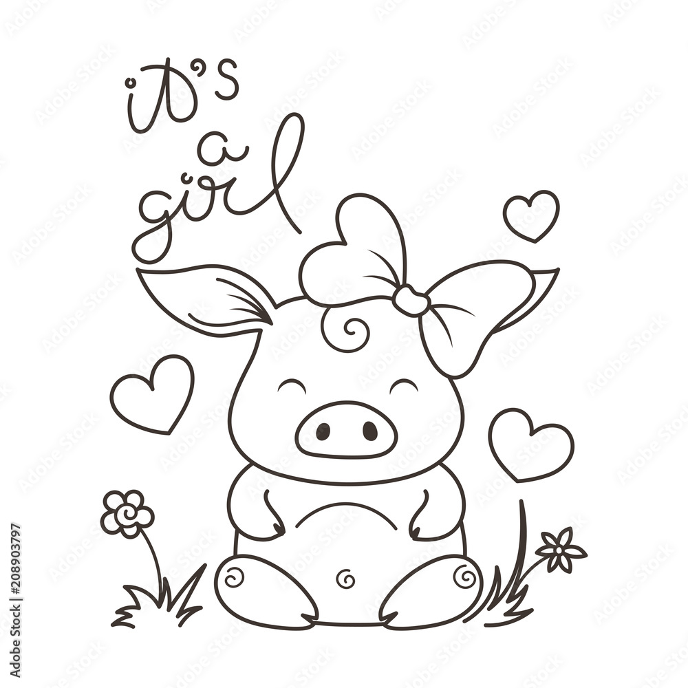Cute cartoon pig in love. Symbol of New 2019 Year Cute cartoon pig in love. Symbol of New 2019 Year