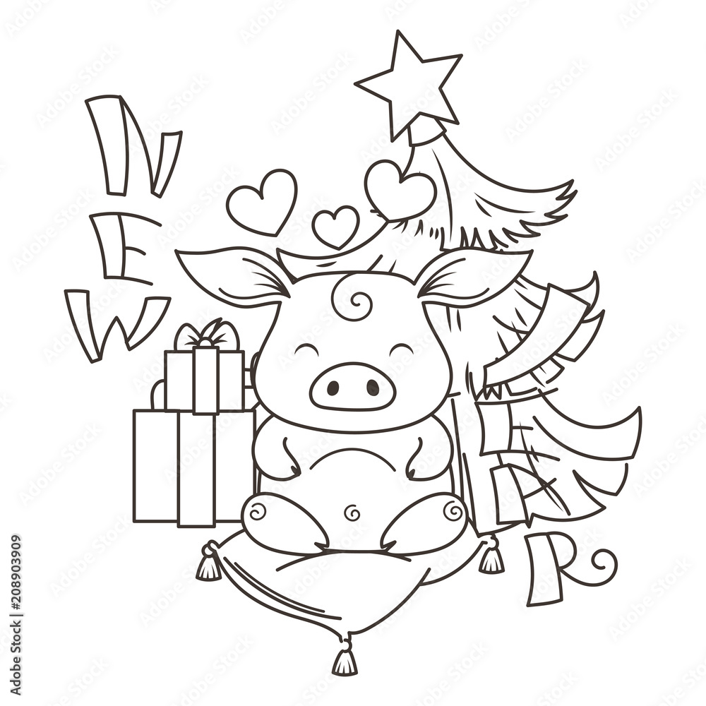 Cute cartoon pig in love. Symbol of New 2019 Year Cute cartoon pig in love. Symbol of New 2019 Year