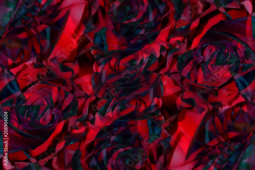 Red roses background. Graphic collage. Abstract flower structure.