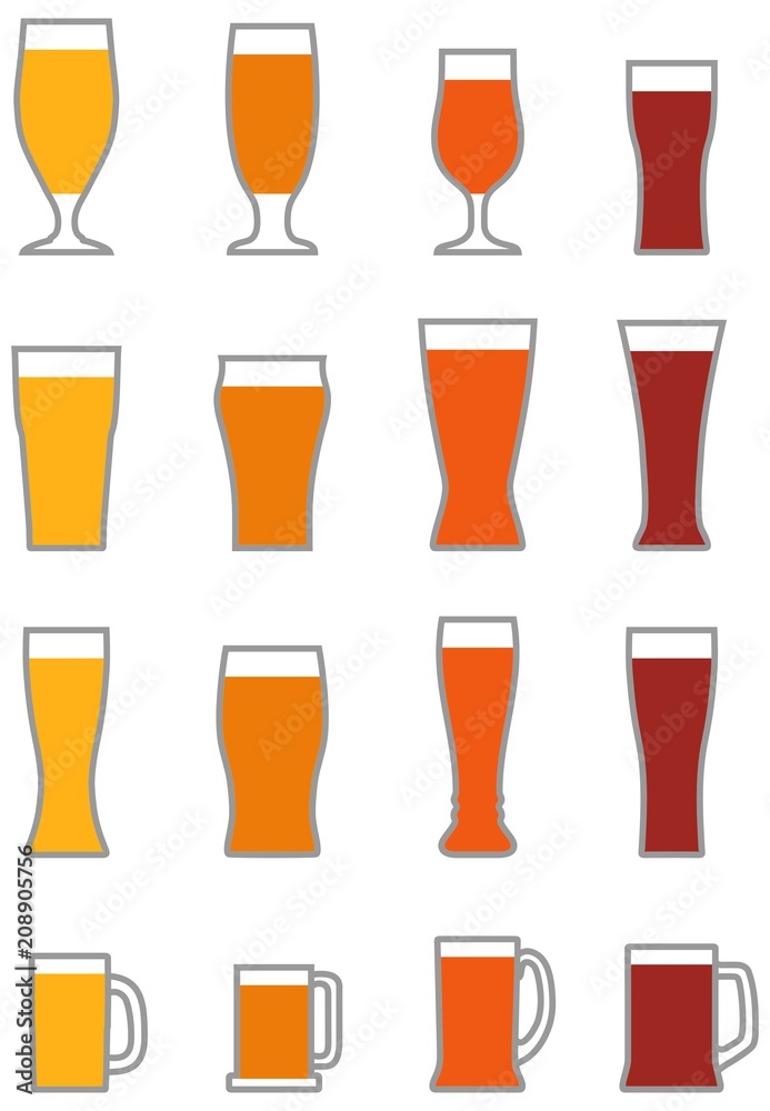Set of different contour silhouettes beer glasses isolated on white background. Glass collection. Alcohol drinks glasses set outline vector illustration. Set of different contour silhouettes beer glasses isolated on white background. Glass collection. Alcohol drinks glasses set outline vector illustration.