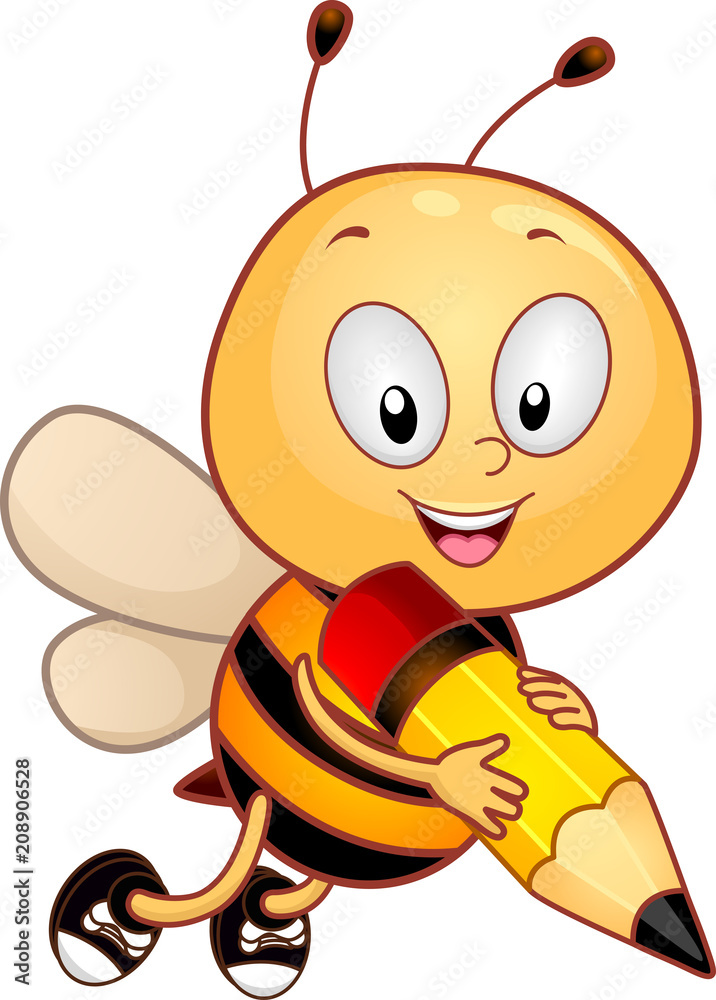 Mascot Spelling Bee Write Illustration Stock Vector | Adobe Stock