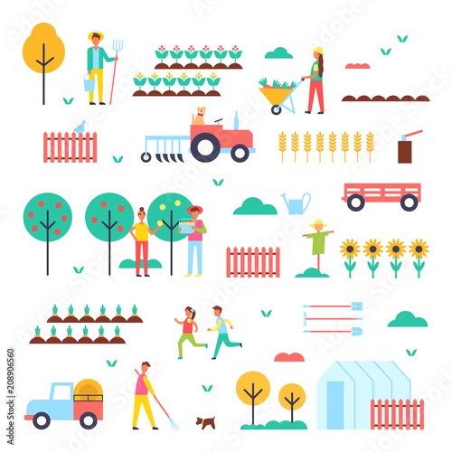Farm Workers, Special Machines and Green Plants