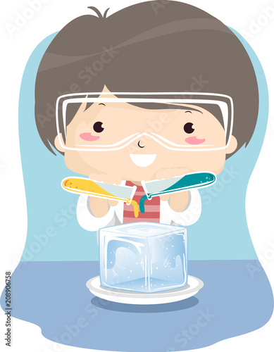 Kid Boy Ice Experiment Illustration