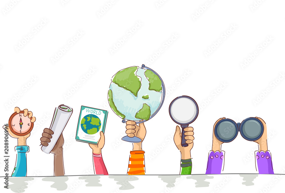 Kids Hands Geography Elements Border Illustration Stock Vector Adobe