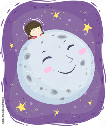 Kid Girl Mascot Moon Space ...