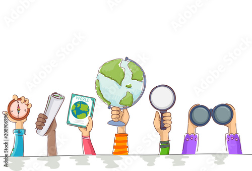 Kids Hands Geography Elements Border Illustration