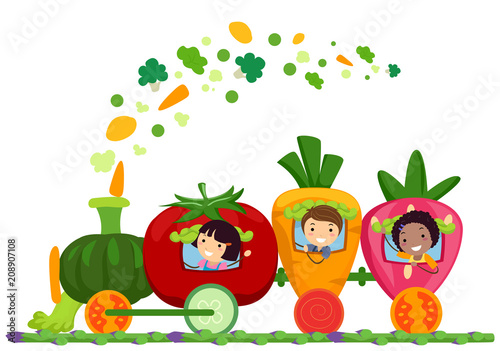 Stickman Kids Fruit Vegetable Train Illustration