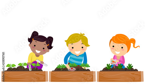 Stickman Kids Garden Markers Illustration
