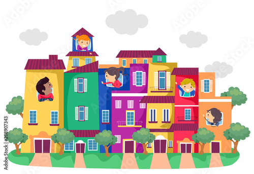 Stickman Kids Colorful Hous...