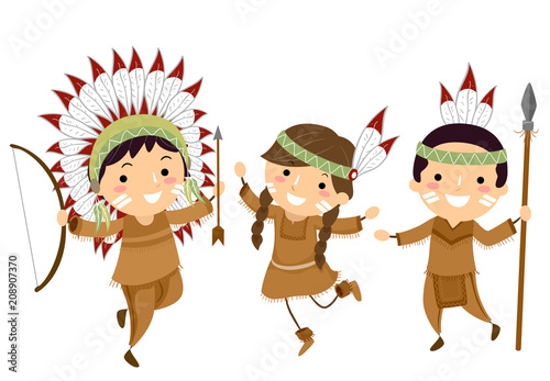 Stickman Kids Indian Hunting Tools Illustration