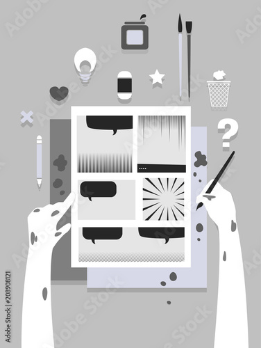Hands Flat Manga Illustration