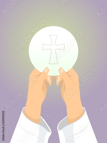 Hands Priest Mass Bless Bread Illustration