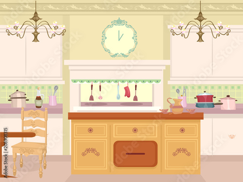 Interior Victorian Kitchen Illustration