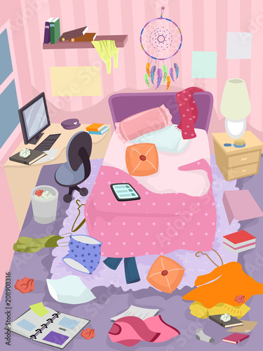 Messy Room Girl Illustration