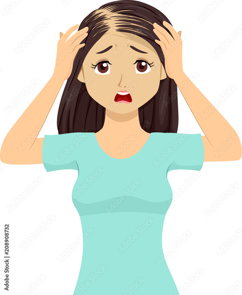 Teen Girl Alopecia Hair Loss Panic Illustration Teen Girl Alopecia Hair Loss Panic Illustration
