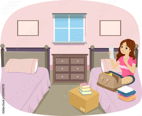 Teen Girl Dorm Room Freshman Illustration