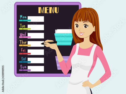 Teen Girl Write Menu Board Illustration