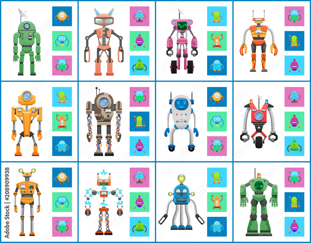 Fototapeta premium Robot Industry Collection, Vector Illustrations