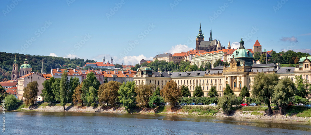 Panorama of Prague castle and the Vltava river, Czech Republic