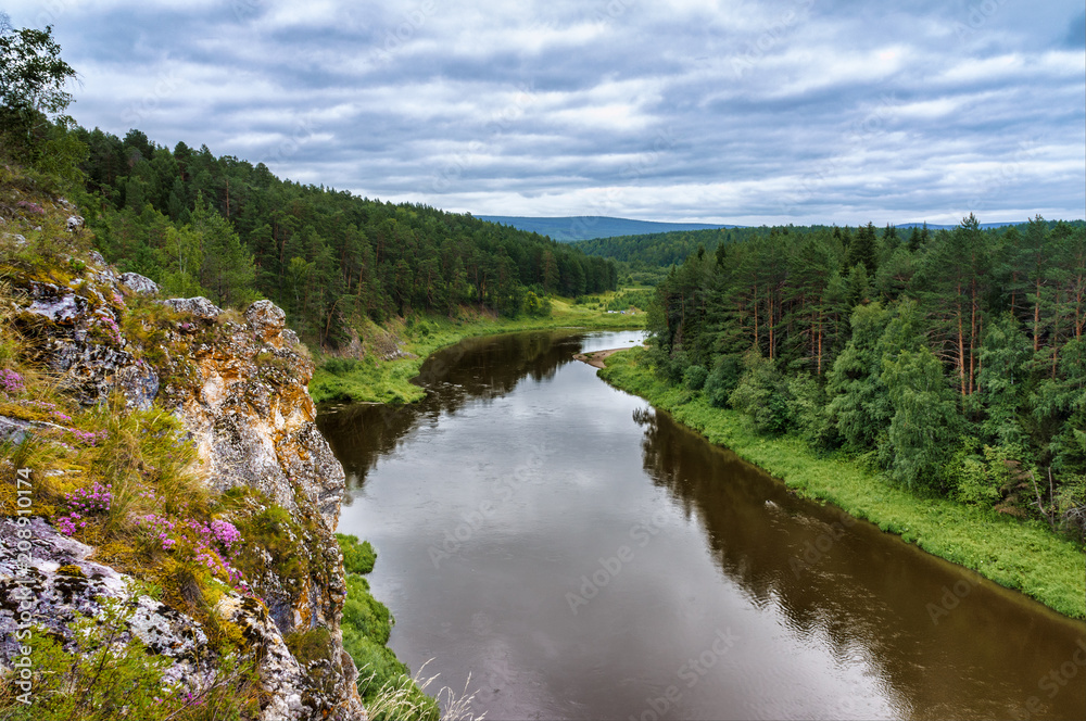 Summer landscape from the rock on the Ufa river in the Ural mountains. nature of Russia. Summer landscape from the rock on the Ufa river in the Ural mountains. nature of Russia.