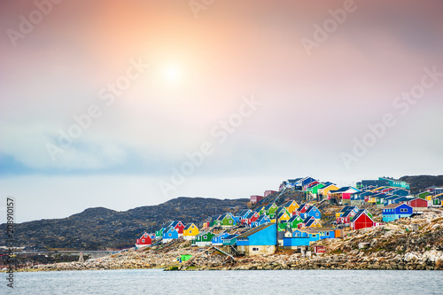 Colorful houses in Aasiaat village, Greenland photo