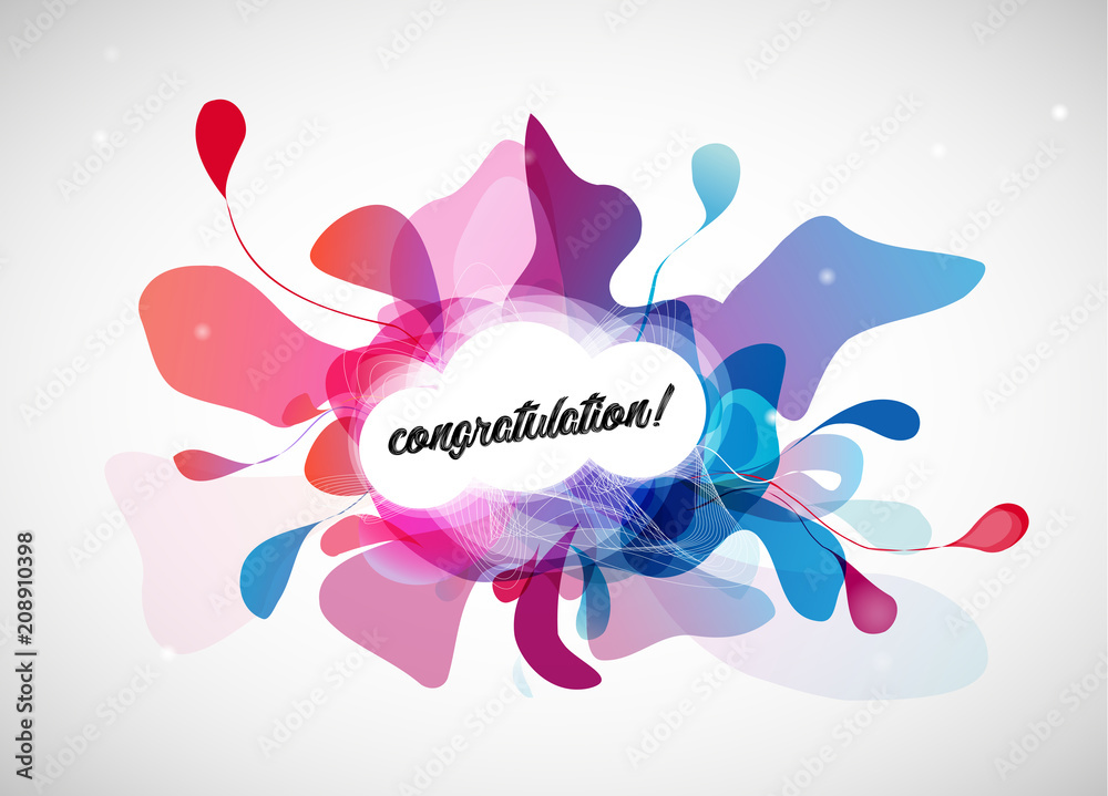 Fototapeta premium Abstract colored flower background with congratulation text.