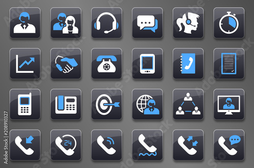 Callcenter support service communication vector icon button set	