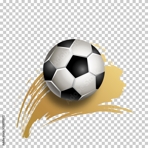 Football ball with gold hand painted brush stroke on transparent background. Soccer ball icon. Vector illustration. Element for design poster  banner  card  flyer 