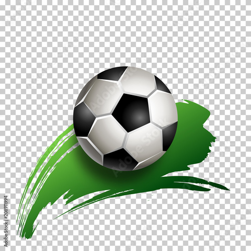 Football ball with green hand painted brush stroke on transparent background. Soccer ball icon. Vector illustration. Element for design poster  banner  card  flyer 
