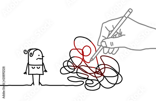 Big Drawing Hand with Cartoon Woman - Tangled Path
