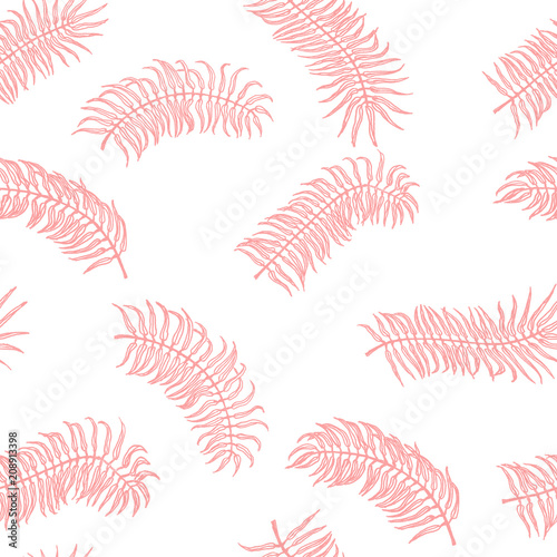 Seamless tropical pattern. Palm leaves on the white background