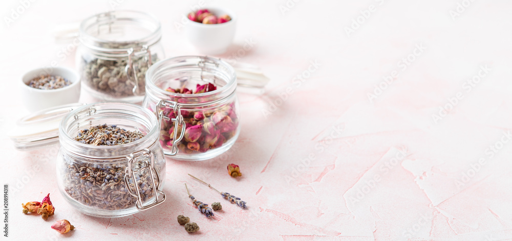 Fototapeta premium Rose flower petals and buds for aromatherapy.