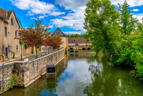 Eure River embankment with old houses in a small town Chartres, France