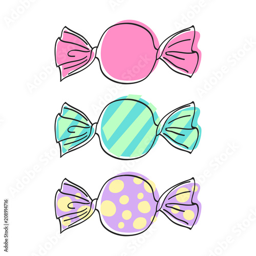 Wrapped candies set - sketch style illustration.