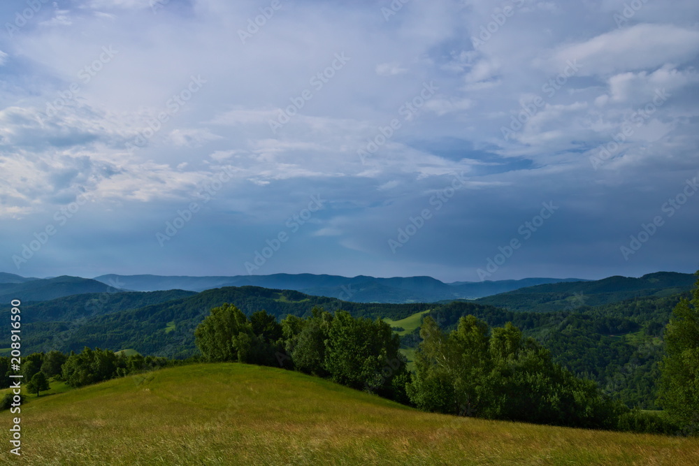 Mountain view over the Carpathian hills in the Poloniny national park in Slovakia