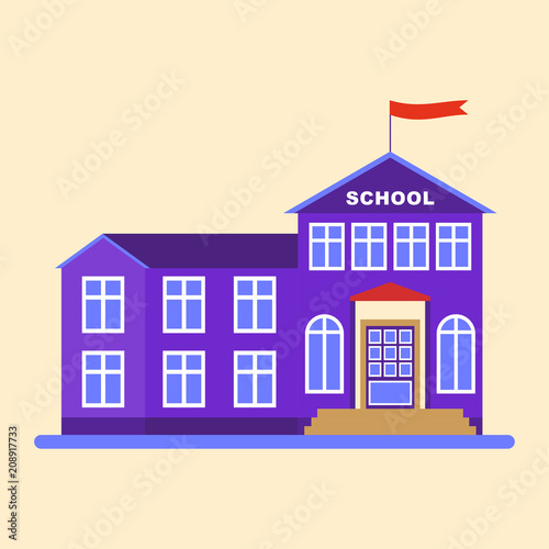 School building flat vector cartoon illustration. Objects isolated on a white background.
