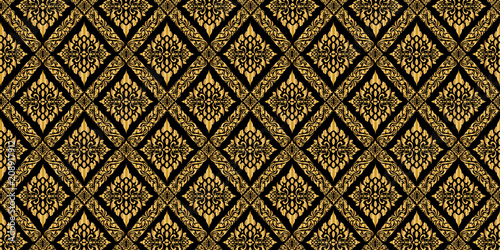 Line Thai, The Arts of Thailand, gold pattern on black background
