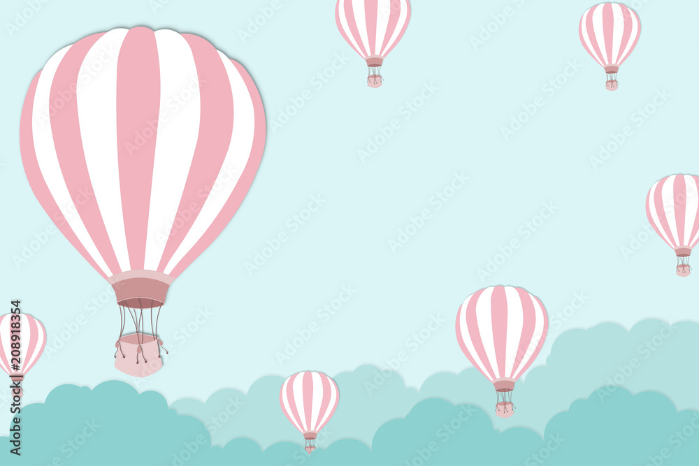 Pink balloon on bright blue sky background - Balloon artwork for International balloon festival - illustration