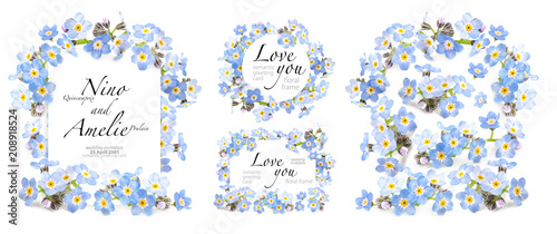 Romantic greeting card. Beautiful spring forget-me-nots flowers