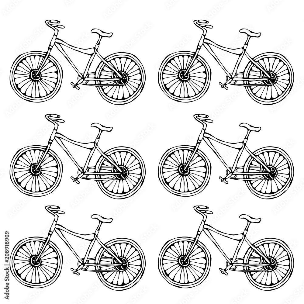 Vector hand drawn illustration of city bicycle in ink. Bike with step-through frame. Realistic Hand Drawn Illustration. Savoyar Doodle Style.