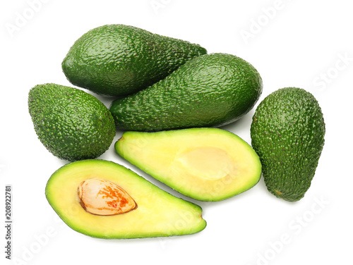Ripe avocados on white background
