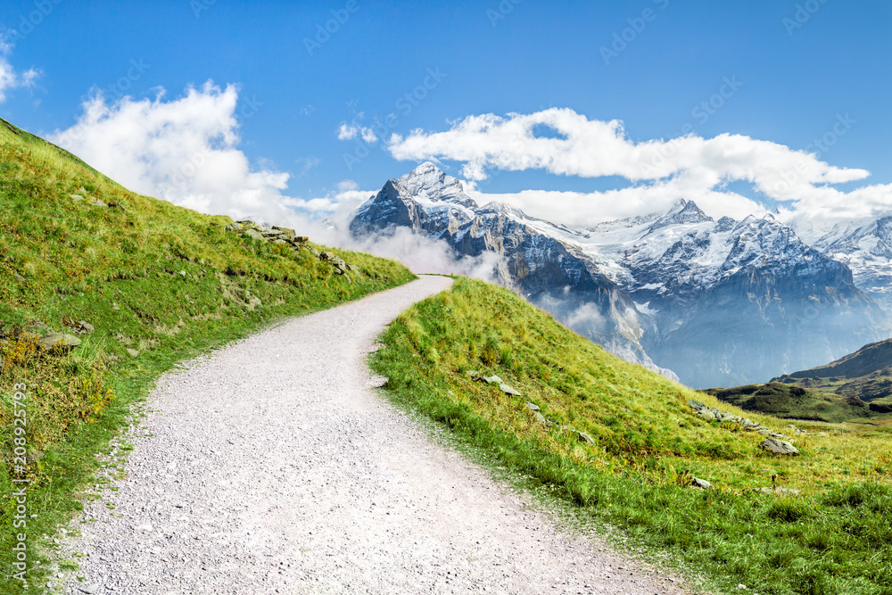Obraz premium Szlak turystyczny w Alpach Szwajcarskich w regionie Jungfrau w pobliżu Grindelwald