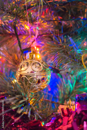 Lights and decoration on a Christmas tree