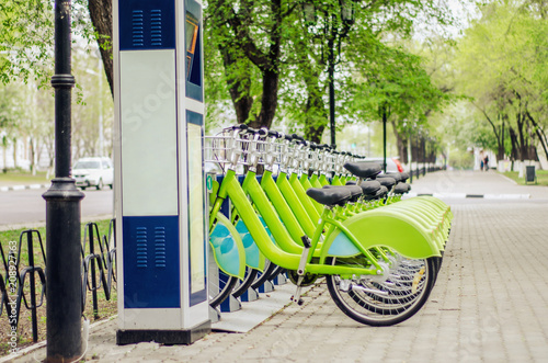 Bicycle rental system. Ecologically clean transport. bicycle sharing.
