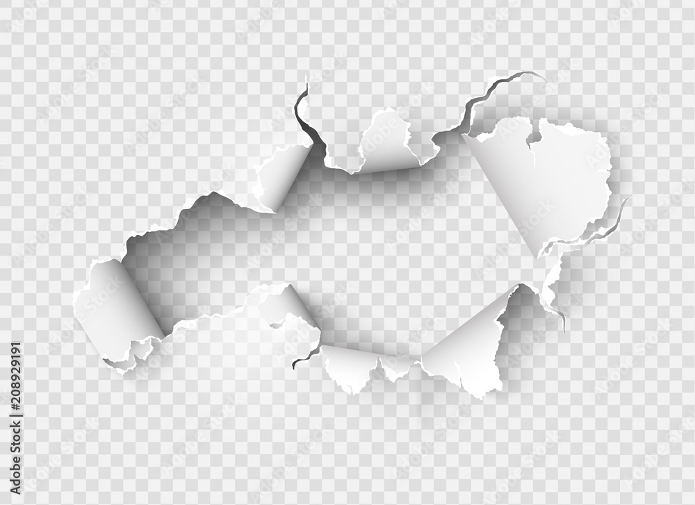 Hole torn in ripped paper on transparent Stock Vector | Adobe Stock
