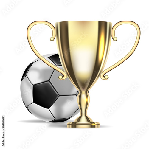 Football championship. Soccer ball and golden cup.