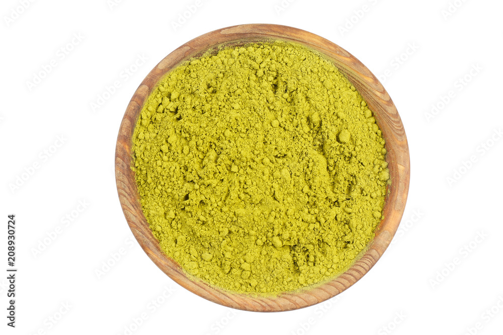 Bowl with powdered matcha tea, isolated on white Bowl with powdered matcha tea, isolated on white
